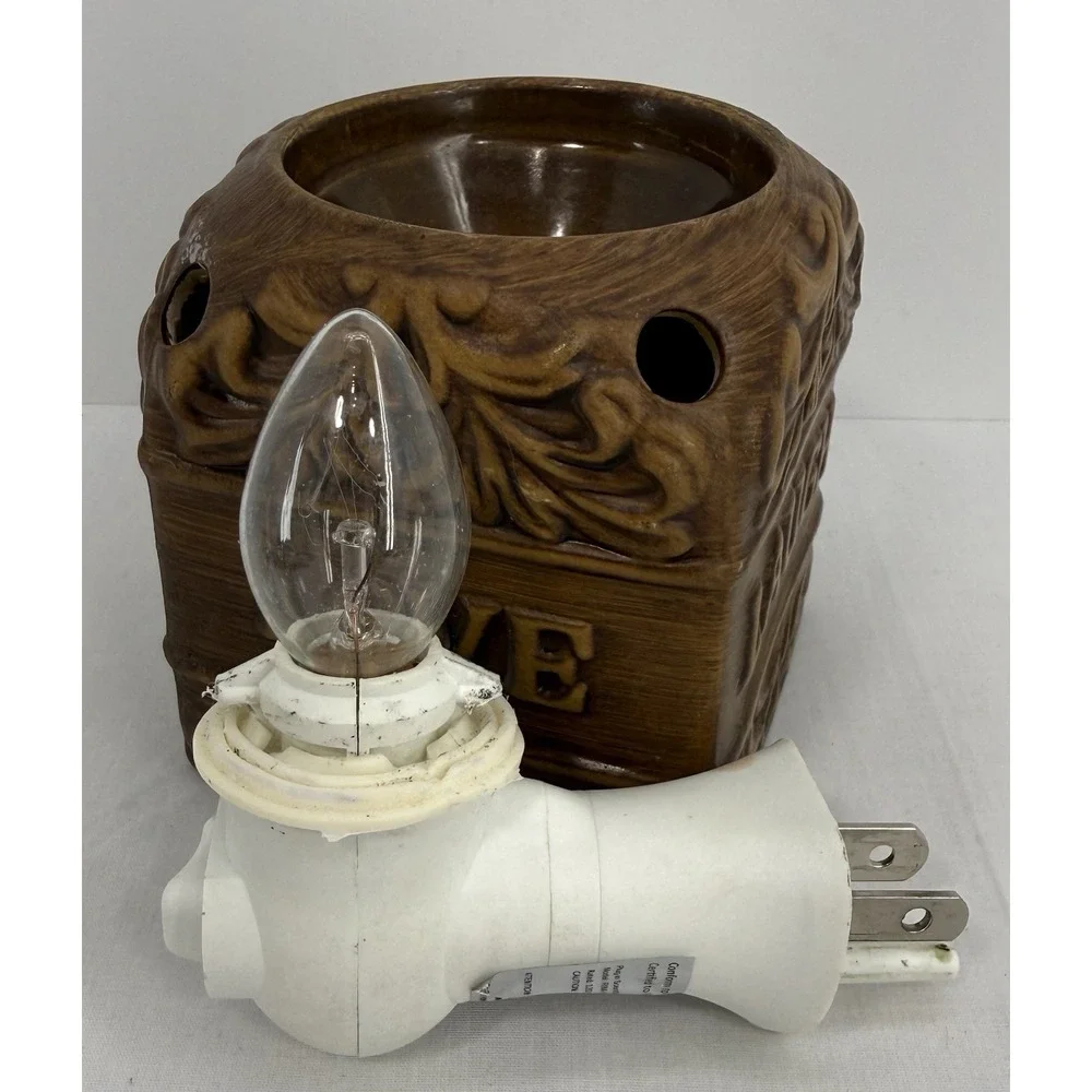 SCENTSY Wax Warmer Plug In Love, Laugh, Learn, Live Brown with Bulb Aromatherapy